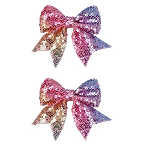 2Pcs 3 Inch Sequins Hair Bows for Girls, Sparkling Bows Alligator Hair Clip Hair Barrettes Accessories for Women Teens Girls Kids (Rainbow)