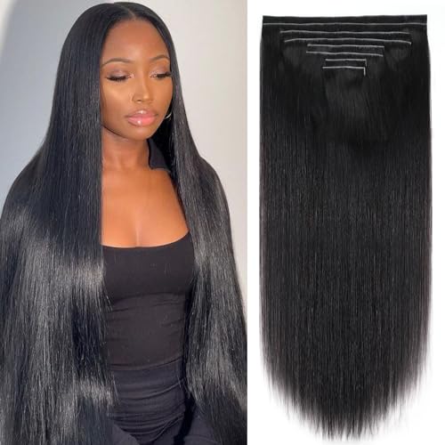 Injected Clip in Extension Human Hair Invisible Clip Ins for Women Brazilian Injected Clip ins Human Hair Natural Color 8 Pcs with 18 Clips 120g/Set (22 inch)
