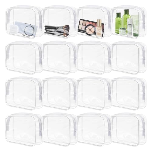 16 Pieces Clear Makeup Bags Bulk, TSA Approved Toiletry Bags Travel Pouch, Waterproof PVC Plastic Small Clear Cosmetic Bags with Zipper for Organizing (White Border)