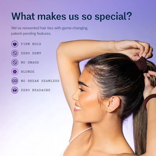 GIMME Beauty Thick Hair Extra Stretch Bands - Patent-Pending Design for Maximum Hold - Premium Ties for Thick & Curly Hair - Sleek & Strong Hold - Dark Brown, 6 Pack