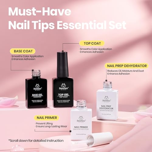 Beetles Tipex Instant Apex Nail Tips Kit, Square Long, 224pcs 16 Sizes, with Tipex Nail Glue, Dehydrator, Primer, Base & Top Coat, Mini UV Lamp, Pre-Building Kit