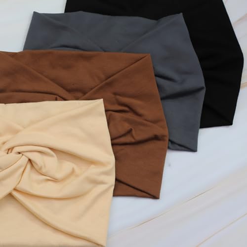 IVARYSS Extra Wide Headbands for Women Non-Slip, 7'' Large Twist Knotted Stretchy Wraps Head Bands Hair Accessories, 4 Pack, Neutral Color