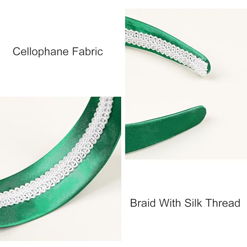 Ivyu Green Headbands for Women 70s Wide Headband Girls Halloween Satin Headbands for Adults 60s Hard Head Bands