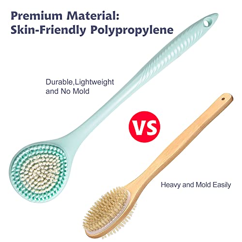 BEDELITE Back Scrubber for Shower - Long Handle Bath Brush (16.4 inches) with Soft Bristles, Exfoliating Body Brush for Men & Women(Blue)