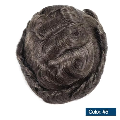 Mens Toupee Human Hair System for Men Protesis Capilar Hombre Pelo Humano Swiss Lace Mens Hair Piece Poly PU Skin Hair Unit Replacement for Men #5 Cool Toned Brown 8x10 Inch