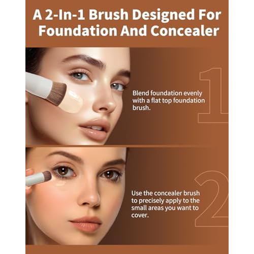 EIGSHOW Foundation and Concealer Brush, Dual Ended Makeup Brush For Flawless Foundation Coverage, Under Eye Concealer, Vegan & Cruelty-free (D110-Beige)
