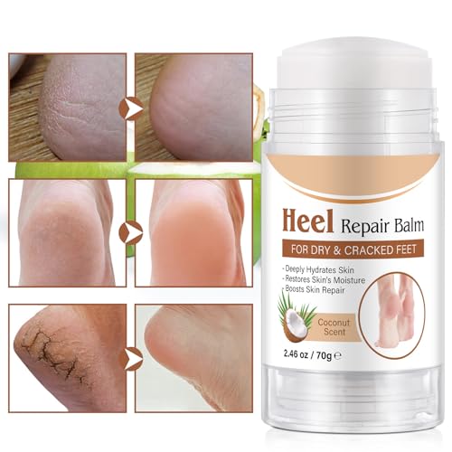 Intensive Foot Repair, Dry & Cracked Heel Treatment Balm Stick for Instant & Deep Moisturizing & Hydrating, with Aloe, Coconut Oil, Hyaluronic Aicd, Olive Oil, Coconut Scent, 2.46 oz/70 g