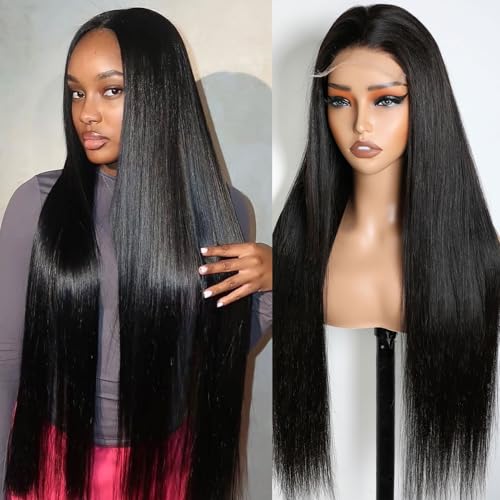 IWISH Glueless Wigs Human Hair Pre Plucked Pre Cut Brazilian Human Hair Wig Straight 5x5 HD Lace Closure for Women Natural Black Color 22 Inch