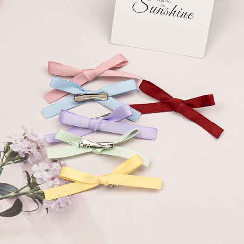 24PCS Hair Ribbons for Women - Small Hair Bows, Thin Bows for Girls, Ribbon Hair Clip Cute Hair Accessories for Daily Use, Birthday Gifts for Her, 8 Colors