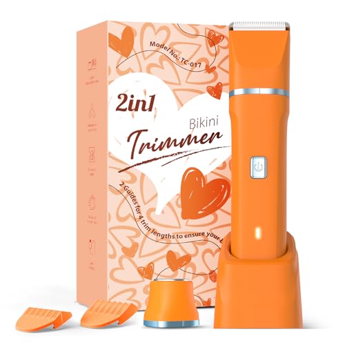 Facial Hair Removal for Women - Waterproof 2 in1 Rechargeable Eyebrow Facial Trimmer and Bikini Trimmer for Women, Painless Face Electric Razor/Shaver for Lip, Arms, Face, Peach Fuzz