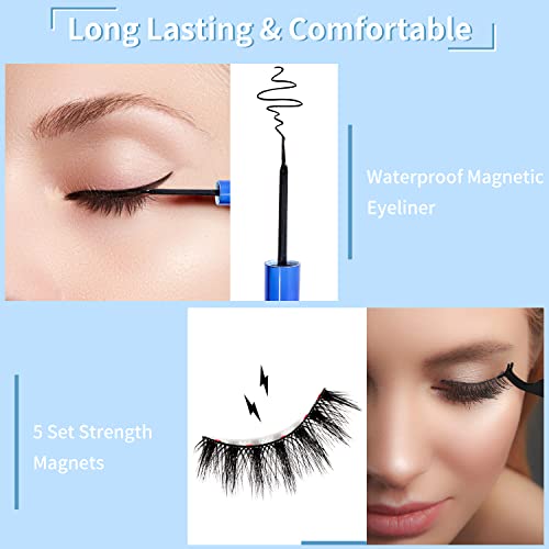 Magnetic Eyelashes Kit, 7 Pairs Reusable 3D Natural Look Magnetic Lashes with Eyeliner & Tweezers, No Glue Needed, Easy to Apply, Lightweight & Waterproof False Eyelashes (7 Pairs)