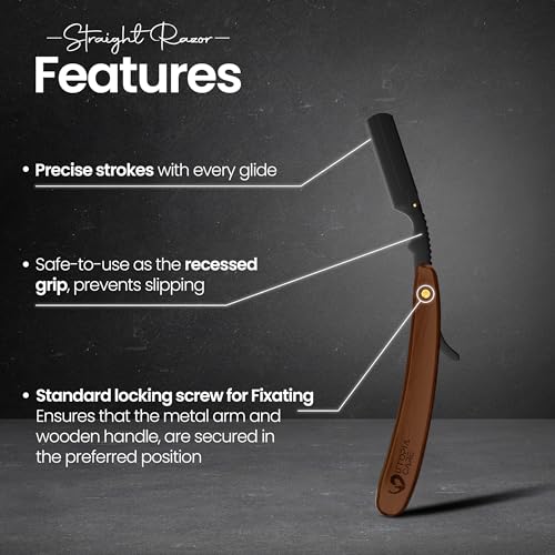 Utopia Care Straight Razors For Men, Professional Barber Straight Edge Razor with 100 Single Edge Blades, Stainless Steel, Beard Shaving Kit For Men, Premium Smooth Natural Wooden Grip, Dark Brown
