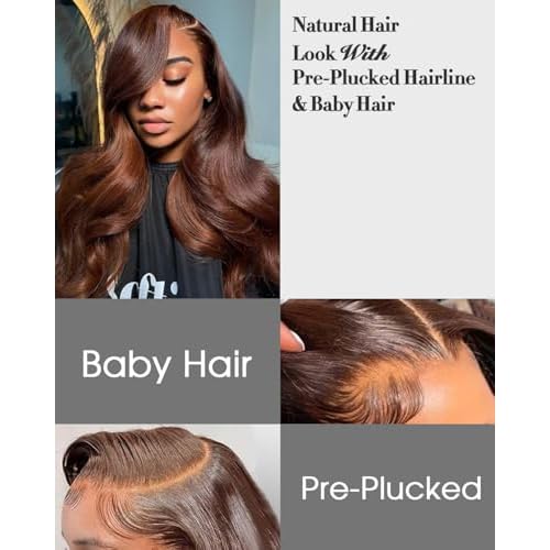 Chocalate Brown Lace Front Wigs Human Hair 13x4 HD Transparent Lace Frontal Wigs Body Wave Colored 4 Brown Wavy Wig Pre-Plucked Hairline 180% Density 26 inch