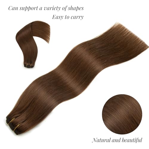 Clip in Hair Extensions Human Hair 100% Brazilian Virgin Human Hair 7pcs Per Set with 16Clips Double Weft (16 Inch, #4 Chotolate Brown)
