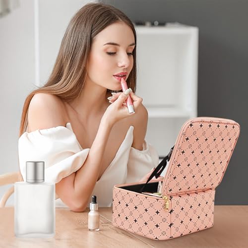 Travel Makeup Bag With 360¡Æ rotating LED Mirror,Waterproof cosmetic organizer,Portability Cosmetic case,Makeup organizer,Gift for Women,Girls Gift (Pink)