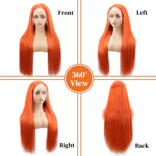 32 Inch Ginger Orange Wig Human Hair 13X6 Lace Front Wigs Human Hair 200% Density 350 Colored Straight HD Transparent Lace Frontal Wigs Brazilian Virgin Wigs for Women Pre Plucked