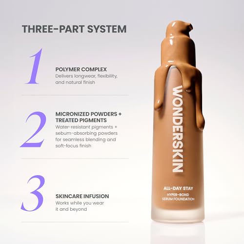 Wonderskin Hyper-Bond Serum Foundation ? Waterproof, Transfer-Proof, 24HR Longwear Face Makeup with Niacinamide & Hyaluronic Acid ? Lightweight, Natural Finish, Vegan & Cruelty-Free (Moonstone)