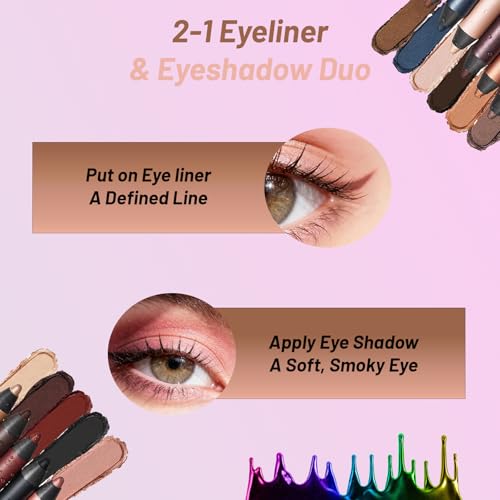 Rocino Perfect Color Duo-Shadow Liner 2-in-1 Eyeliner & Eyeshadow, Plum Eyeshadow Stick, Waterproof,Long-Lasting & Smudge-Proof Wear,Smooth, Smokey Eyes in 3 Minutes Effortless Finish(SMOLDER+TEMPT)