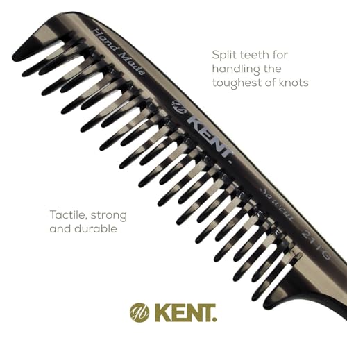 Kent 21T Black Graphite Large Detangling Comb, Wide Teeth for Thick Curly Wavy Hair. Long Hair Detangler Comb For Wet and Dry. Handmade of Quality Cellulose, Saw-Cut Hand Polished, Made in England