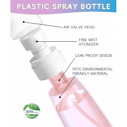 6 Pack Small Spray Bottles - Travel Size 3 Pack 1oz/30ml and 3 Pack 2oz/60ml with 3pcs Funnels, Fine Mist Mini Plastic Refillable Spray Bottles - Pink