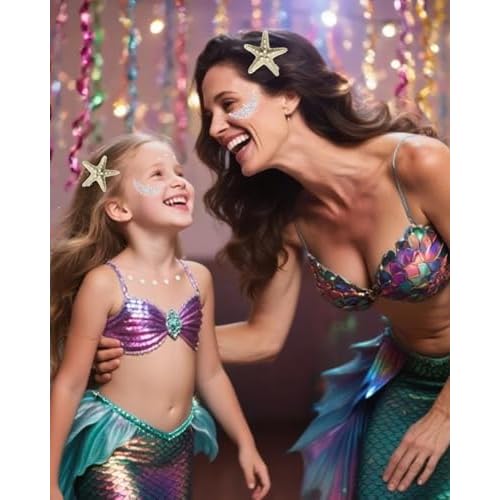 Starfish Hair Clip Mermaid Accessories: 6-PCS Halloween Costume Accessories for Women Girls Mermaid Sea Party Cosplay, Hair Clips Set with Face Glitter Gel Seashell Earrings Pearl Stickers (Realistic)
