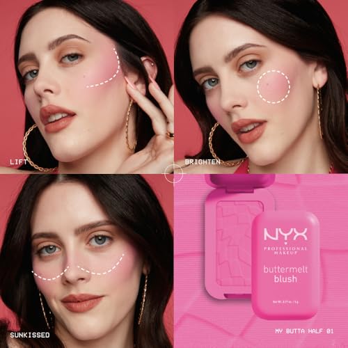 NYX PROFESSIONAL MAKEUP Buttermelt Powder Blush, Fade and Transfer-Resistant Blush, Up to 12HR Make Up Wear, Vegan Formula - Back And Butta