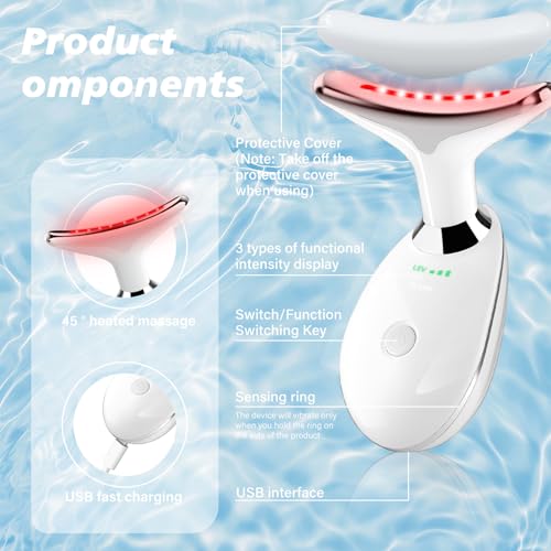 Neck&Face Massager with 7 Colors-Multi-Functional Skincare Tool,Home Beauty Device for Wrinkles&Relaxation,Facial Massager(White)