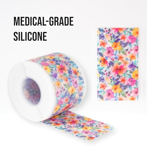 Quitch Silicone Scar Sheets for Surgical Scars, Silicone Scar Tape, C Section Recovery Must Haves, Tummy Tuck Recovery Must Haves, Postpartum Essentials Scar Treatment (Floral) 4x150cm