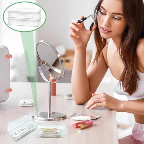 Cotton Swab Holder for Travel, 2 Pcs Portable Small Dental Floss Holder Clear Plastic Cotton Pad Holder, Travel Floss Picks Case Storage Containers with Dustproof Lid