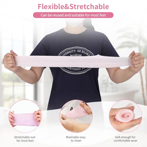 2 Pairs Silicone Moisturizing Socks for Dry Cracked Feet Women, Soft Gel Pedicure Foot Spa Aloe Socks, Anti-Slip Moisturizer Socks for Dry Cracked Feet Overnight Foot Care Pink&White
