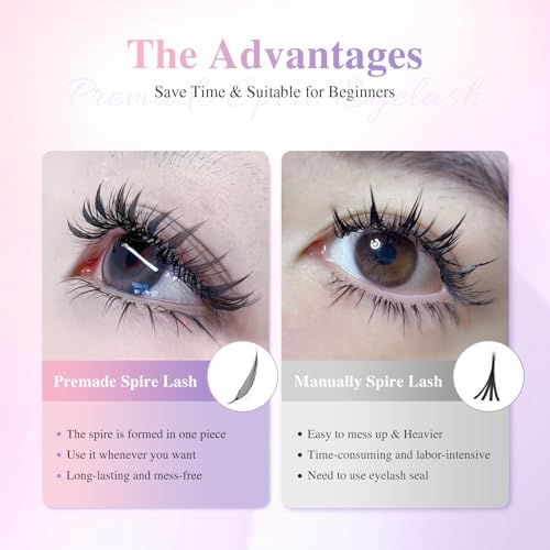 NAGARAKU Premade Spire Eyelash Extensions Air Series Feather Shape Manga Anime Individual Lashes Volume Soft Black Flat Root Spikes Fans Eyelashes DIY Clusters Lash Salon -0.07 C Curl 8-15mm Mix