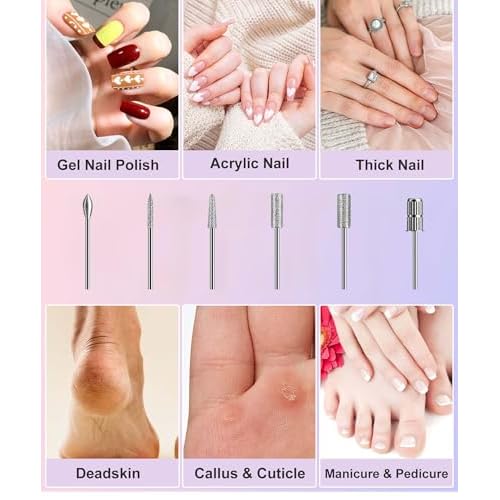 Electric Nail Drill Cordless, Electric Nail File Buffer Drill Machine for Natural Acrylic Gel Nails, Rechargeable Electric Manicure Pedicure Set