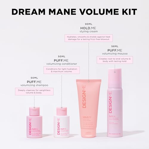 DESIGNME Dream Mane Volume Kit | Holiday Gift| Volumizing Shampoo & Conditioner, Hair Mousse & Styling Cream | Boosts Volume, Body & Fullness, Smooths Frizz & Heat Protection | Color Safe