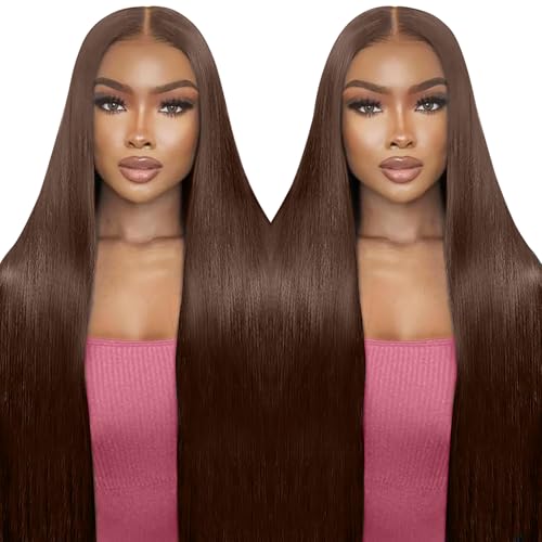 Chocolate Brown Lace Front Wigs Human Hair Pre Plucked 26 Inch Dark Brown Wear And Go Glueless Wig 9x6 Straight Wig Human Hair 220% Density Colored #4 Brown Glueless Hd Lace Frontal Wigs For Women