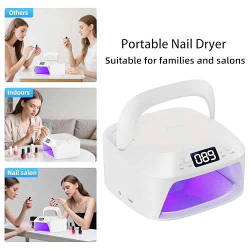 UV Gel Nail Lamp LED Nail Light Fast Dryer for Gel Polish Curing with Arm Rest Portable Handle 4 Timers Automatic Sensor Double Led Display
