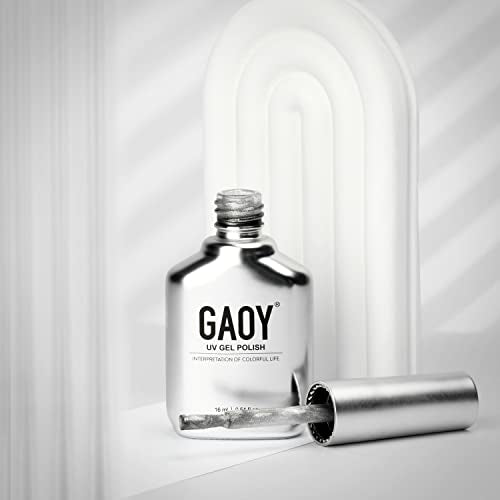 GAOY Cat Eye Gel Nail Polish, Glitter Holographic Nail Polish with Magnet, 16ml Reflective Translucent UV Gel for DIY at Home, 1138 Silver