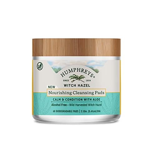 Humphreys Witch Hazel Nourishing Cleansing Pads | Wild Harvested Witch Hazel & Aloe | Hydrating, Natural Alcohol-Free Formula | 60 Rounds