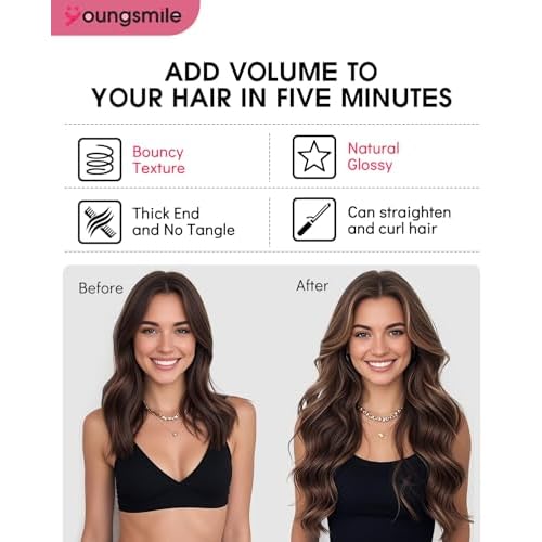 Youngsmile Real Hair Clip in Extensions #10/27/27 Golden Blonde with Bleach Blonde Human Hair Extensions Clip in, Soft Silk Straight,Double Weft, 140g 7 Pieces 14inch (7C#10/27/27-14inch)