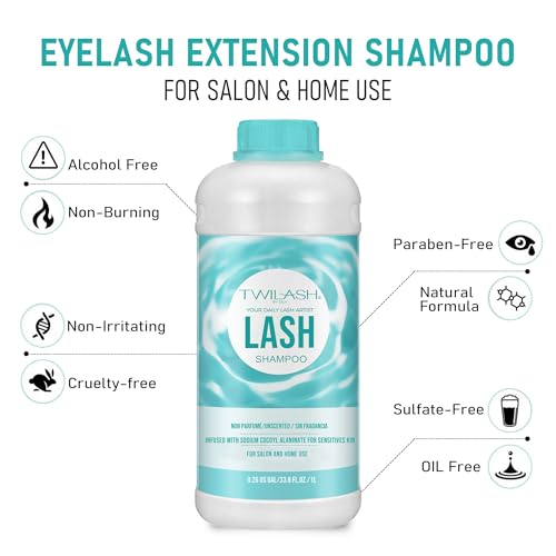 Lash Shampoo Bulk Upgraded Formula, Eyelash Cleanser for Extensions 1 Liter, Safe Makeup Remover, Non-irritating or Burning Formula Eyelid Foaming Cleanser for Professional Salon and Home Use