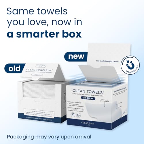 Clean Skin Club Clean Towels XL¢ç, 100% USDA Biobased Face Towel, Disposable Face Towelette, Eczema Association Accepted, Makeup Remover Dry Wipes, Ultra Soft, 1 Pack, 50 Ct