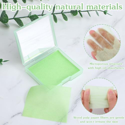 300pcs Green Oil Blotting Sheets for Face with Mirror & Puff Set | Blotting Papers for Face | Oil Absorbing Sheets Portable Oils Control Solution