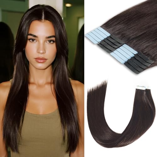 Tape in Hair Extensions Human Hair 18 Inch 50g 20Pcs Remy Human Hair Extensions Invisible Straight Seamless Tape in Extensions (18in, 50g, #2)