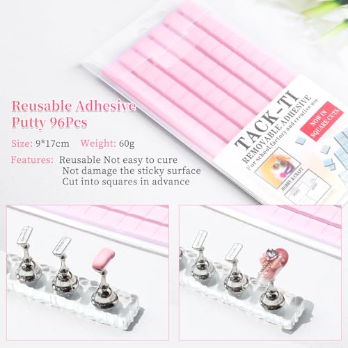 BQAN 2 Set Nail Holder for Painting Nails, Transparent Acrylic Nail Stand for Press on / Fake Nail Tips Training / Nails Display with 96 Pcs Reusable Adhesive Putty (Clear)