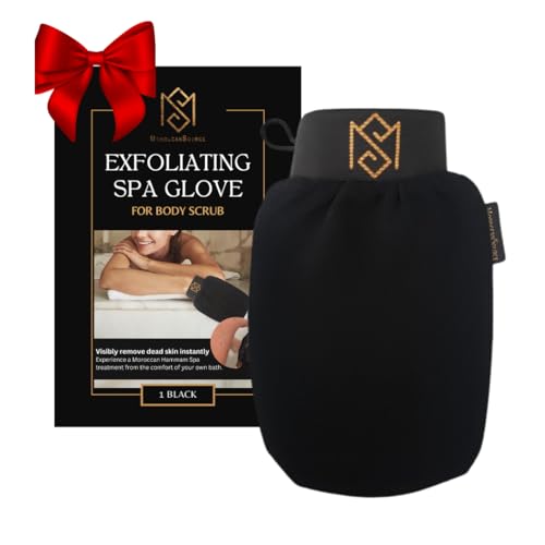 Exfoliating Glove Kessa Mitt Body Scrubber - Dead Skin Remover Shower Glove for Dead Skin Scrubbing and Deep Pore Cleansing - by MoroccanSource (1 Pack Black)