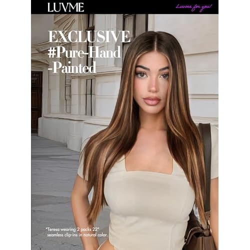 LUVME Straight Seamless 20inch 110g 7Pcs Clip in Hair Extensions Full Max Remy Human Hair Extensions, Highlight Color 100% Real Soft