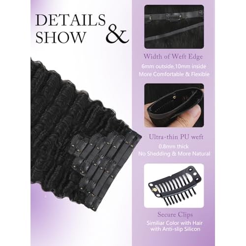 PU Burmese Curly Clip in Hair Extensions Real Human Hair 100% Brazilian Human Hair Clip Ins for Black Women With 8PCs 18Clips 120g Natural Black (PU-Burmese curly #1B, 18 Inch)