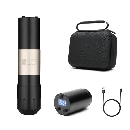 Dual Battery Pen Tattoo Cartridge Machine Wireless Power Coreless Motor Tattoo Equipment for Professionals and Beginners Tattoo Artists (Gold)
