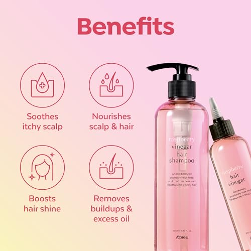 A¡¯PIEU Raspberry Vinegar Hair Care Set ? Shampoo (16.9 fl oz) + Hair Vinegar Rinse (6.76 fl oz) | Clarifying & pH Balancing Scalp Treatment, Removes Buildup, Soothes & Refreshes, Korean Hair Care