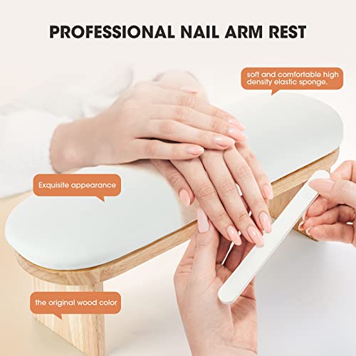 Nail Arm Rest, Professional Adjustable Height Nail Arm Rest Solid Wood with PU Leather Soft High-Density Sponge, Hand Rest for Nails