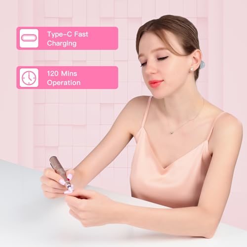 Cordless Nail Drill Set, Electric Nail Files and Buffers Drill Nails for Natural or Acrylic Gel Nails - Rechargeable Nail File Nail Drill Machine Manicure Nail Dremel Kit (Gold)